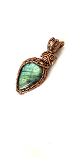 Load image into Gallery viewer, Aurora Collection~ Labradorite Gemstone Pendant in Antique Copper Side View - BellaChel Jeweler
