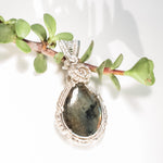 Load image into Gallery viewer, Genuine Labradorite Crystal Pendant in Sterling Silver front view - BellaChel Jeweler
