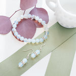 Cargar imagen en el visor de la galería, Celestial Collection - Beautiful Opalite Bracelet and Dangle Earrings with Cubic Zirconia Accents - top view - BellaChel Jeweler