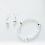 Cargar imagen en el visor de la galería, Celestial Collection - Beautiful Opalite Bracelet and Dangle Earrings with Cubic Zirconia Accents - top view - BellaChel Jeweler