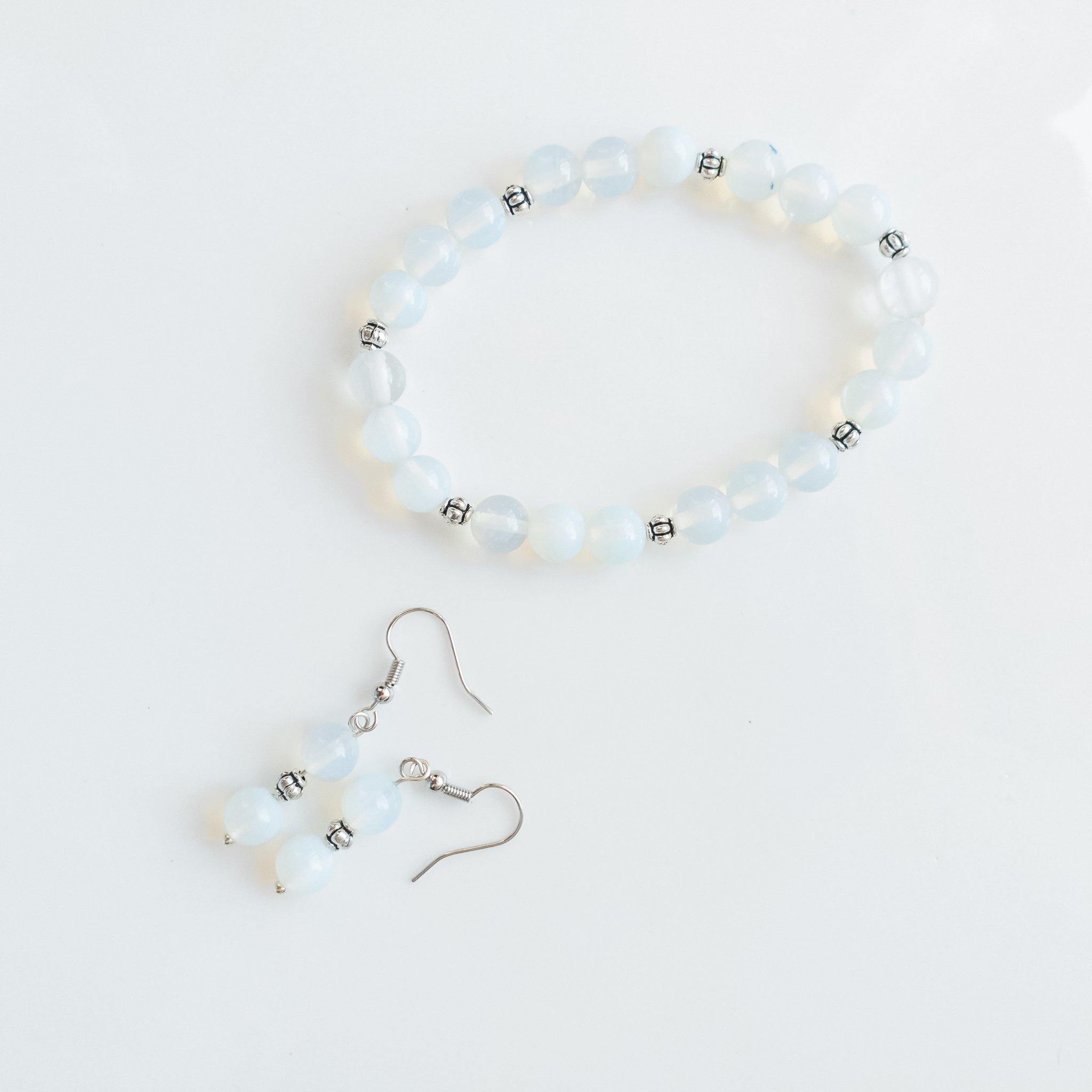 Celestial Collection - Gorgeous Opalite Bracelet and Earrings - top view - BellaChel Jeweler
