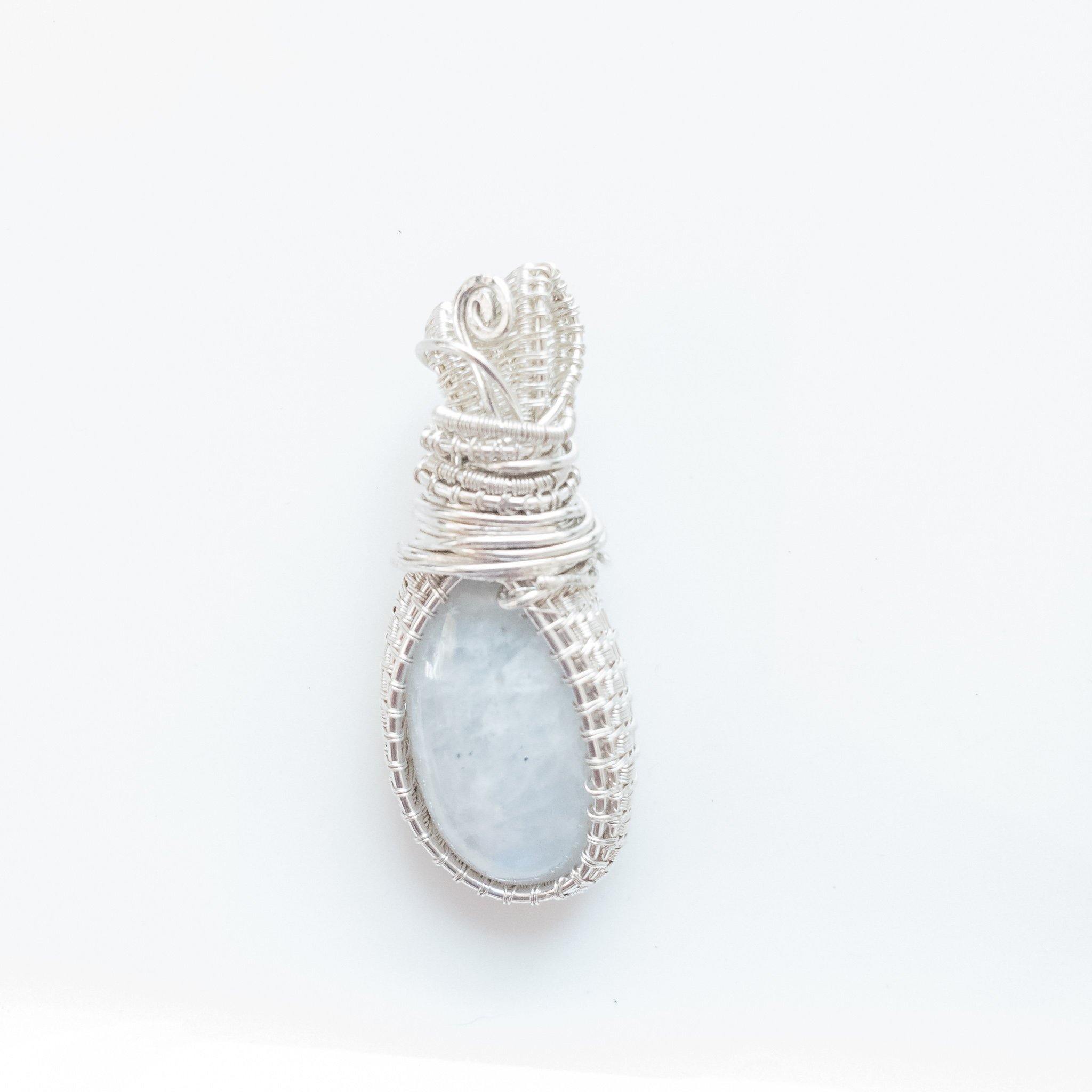Beautiful Moonstone Necklace Pendant in Sterling Silver - front view - BellaChel Jeweler