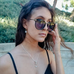 Cargar imagen en el visor de la galería, Signature Collection - Natural Moonstone Earrings in Sterling Silver - on a model shown with Signature Moonstone Pendant, Sold Separately - BellaChel Jeweler