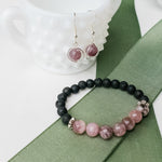 Load image into Gallery viewer, Beautiful Lavender Quartz and Lava Stone Bracelet shown with matching earrings, sold separately - BellaChel Jeweler

