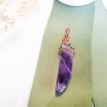 Load image into Gallery viewer, Brazilian Amethyst Pendant in Antique Copper - close up view - BellaChel Jeweler
