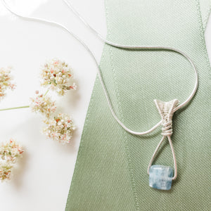 Stunning Dainty Blue Kyanite Necklace in Sterling Silver - Close-up View - BellaChel Jeweler