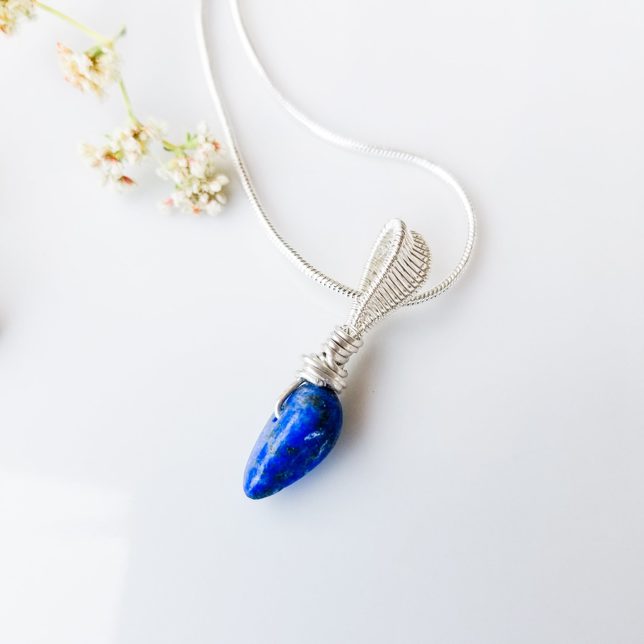 Minerva Style Lapis Lazuli in Sterling Silver Necklace front view - BellaChel Jeweler