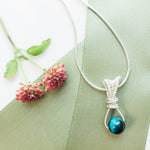 Load image into Gallery viewer, Laguna Collection - Natural Blue Tiger's Eye Necklace in Sterling Silver - close up view of Sydney Style - BellaChel Jeweler
