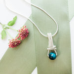 Load image into Gallery viewer, Laguna Collection - Natural Blue Tiger's Eye Necklace in Sterling Silver - close up view of Josie Style - BellaChel Jeweler