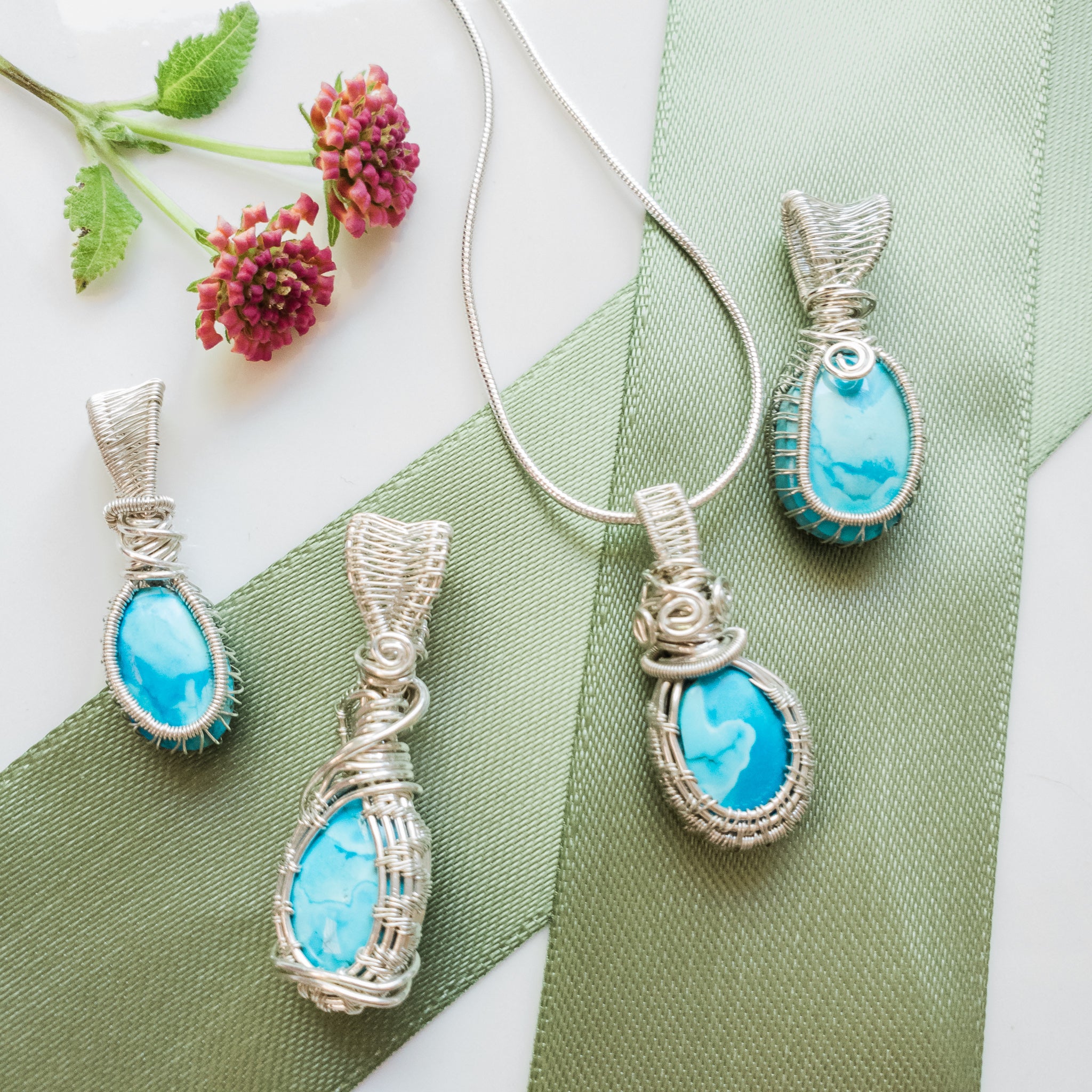 Laguna Collection - Blue Turquoise Sterling Silver Necklaces - front view - sold separately - BellaChel Jeweler
