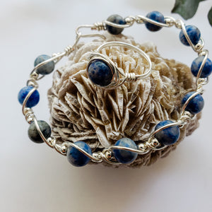 Blue and White Sodalite bracelet with matching ring. Ring sold separately/BellaChel Jeweler