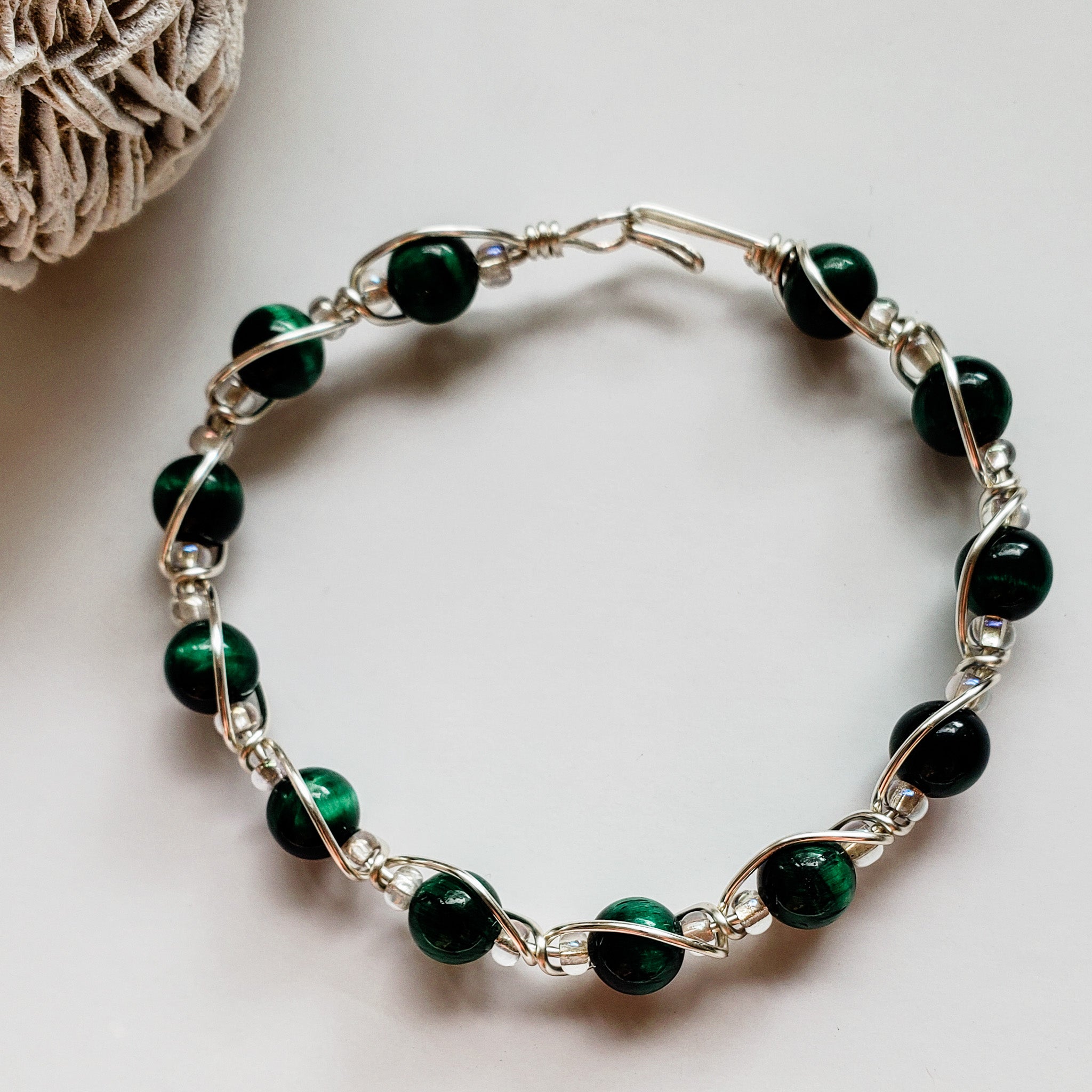 Green Tiger Eye Wire Wrapped Bracelet
