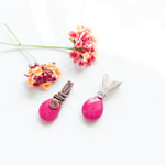 Load image into Gallery viewer, Rio Collection - Hot Pink Jade Dainty Pendants close up view of both, Sterling Silver and in Antique Copper, sold separately - BellaChel Jeweler