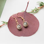 Load image into Gallery viewer, Aurora Collection - Gray Labradorite Earrings in gold front view - BellaChel Jeweler
