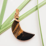 Load image into Gallery viewer, Real Tiger Eye Crescent Moon designed to be worn on both sides- front view - BellaChel Jeweler