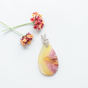 Rio Collection - Vibrant Yellow & Pink Geode Agate Pendant - Top view - BellaChel Jeweler