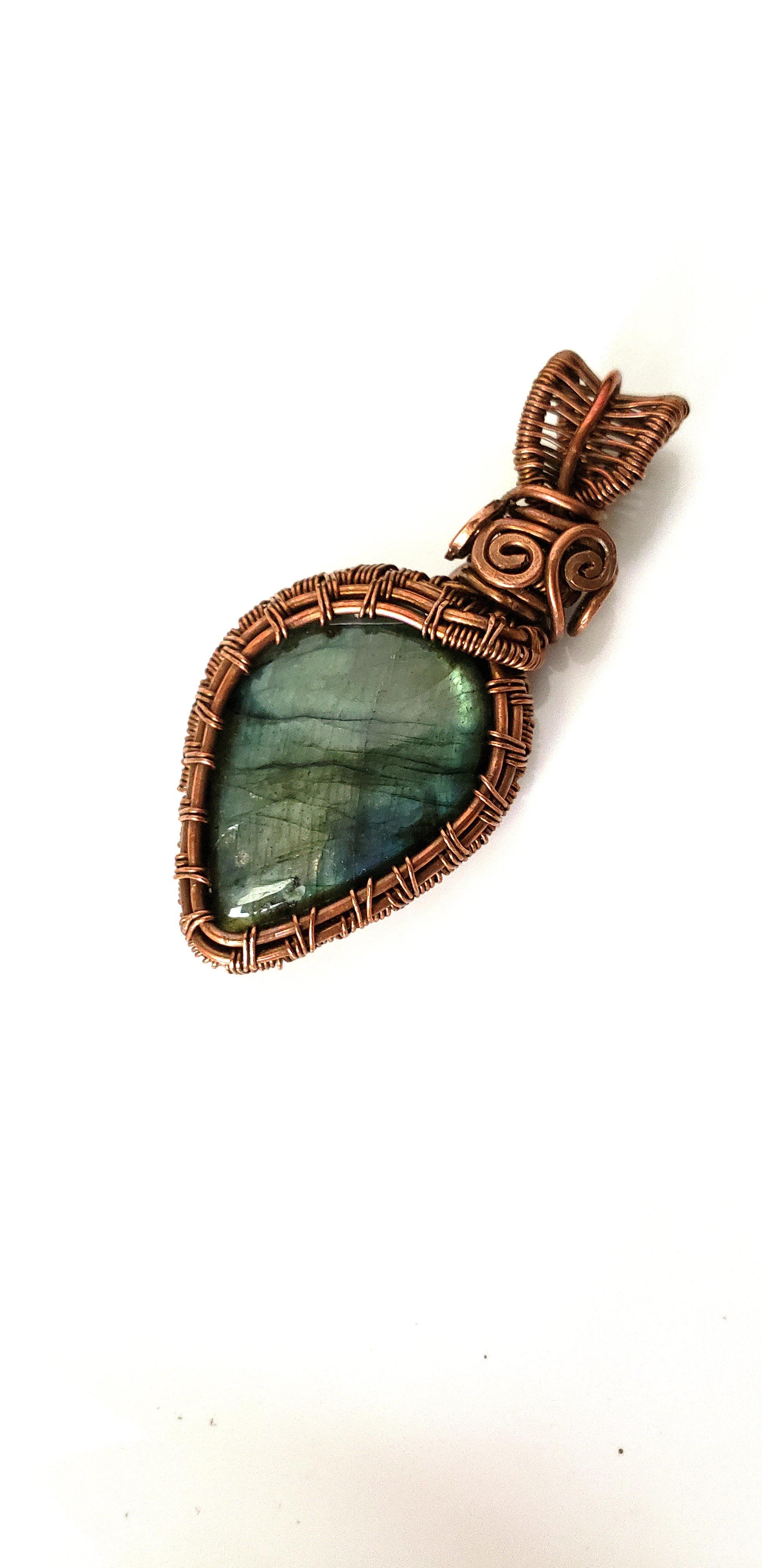 Aurora Collection~ Labradorite Gemstone Pendant in Antique Copper front view - BellaChel Jeweler