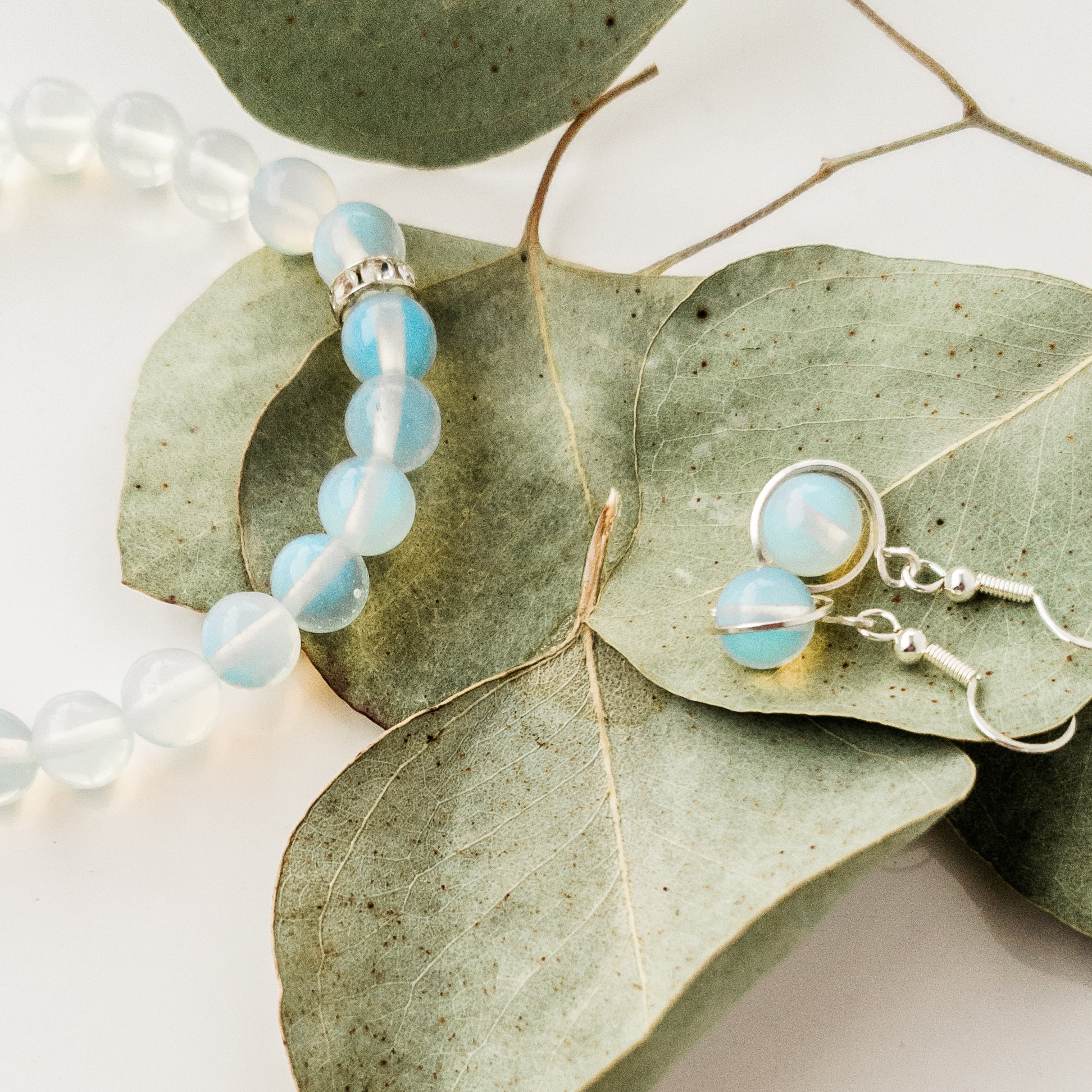 Opalite Dangle Earrings in Sterling Silver and Genuine Opalite Bracelet, sold separately - BellaChel Jeweler