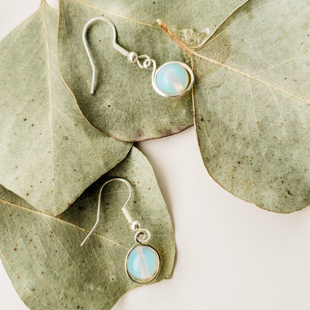 Signature Collection - Real Opalite Crystal Earrings Wrapped in Sterling Silver - BellaChel Jeweler