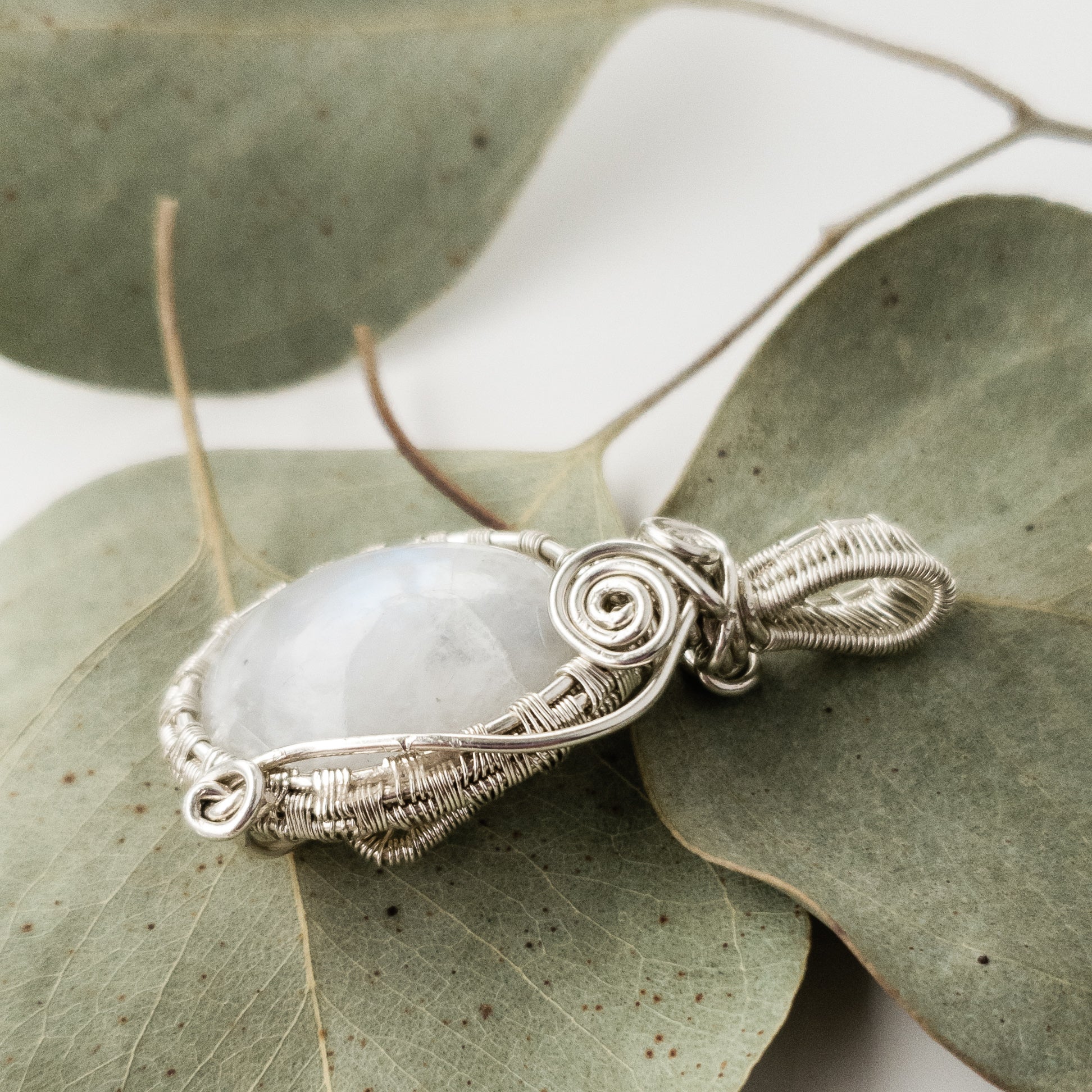 Celestial Collection - Beautiful Moonstone Pendant Necklace in Sterling Silver side view  - BellaChel Jeweler