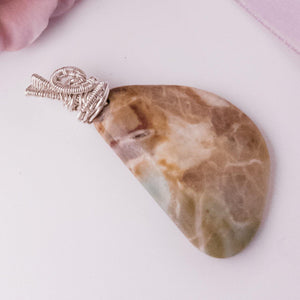 Laguna Collection - Natural Fossil Agate in Sterling Silver side view - BellaChel Jeweler