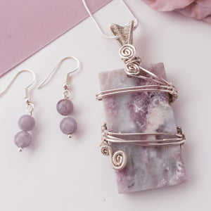 Magnolia Collection - Elegant Pink Tourmaline Necklace Pendant and Lilac Quartz Sterling Silver Earrings - BellaChel Jeweler