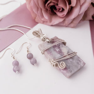 Magnolia Collection - Pink Tourmaline Necklace Pendant and Lilac Quartz Sterling Silver Earrings - BellaChel Jeweler