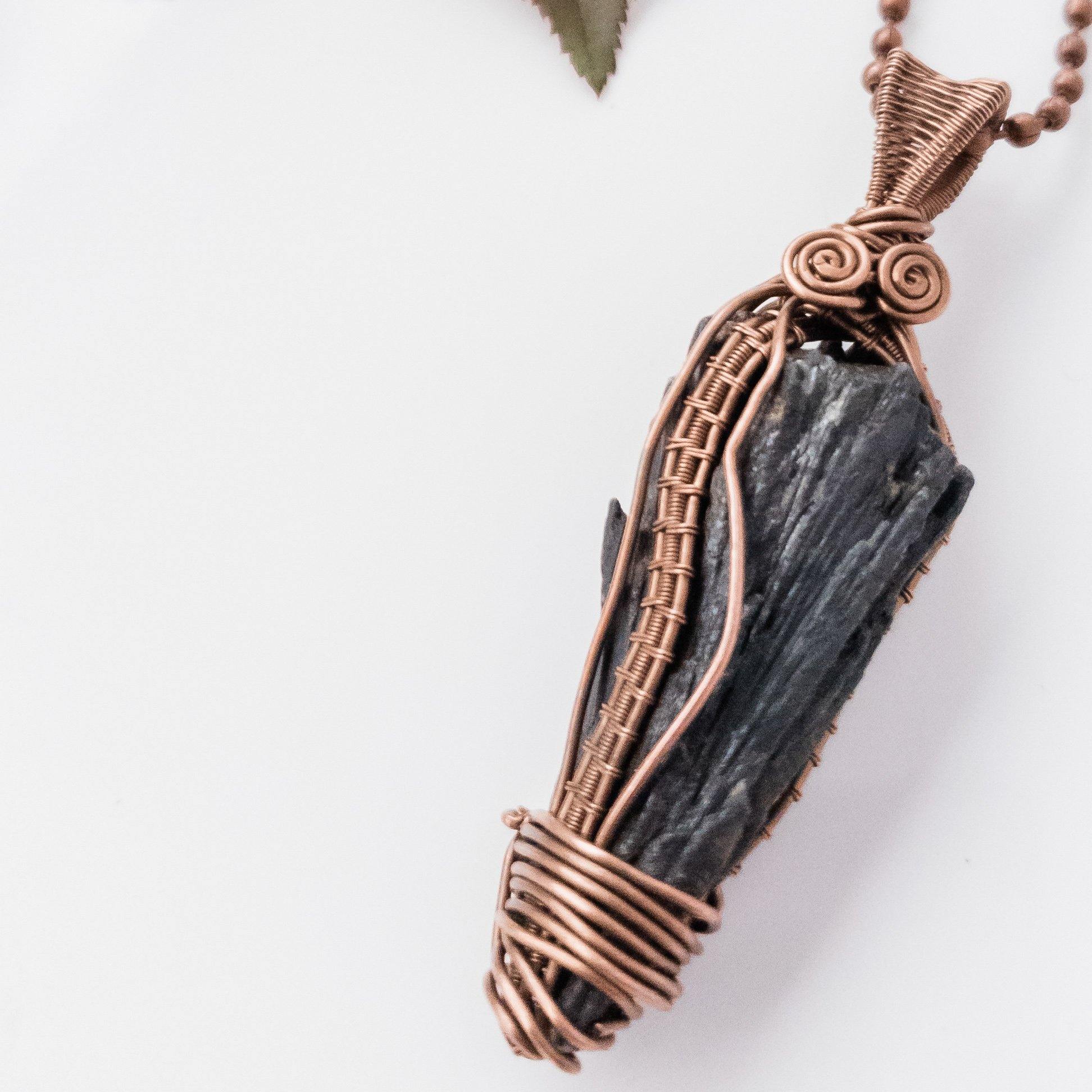 Viking Collection - Black Kyanite  Pendant - close up view - BellaChel Jeweler