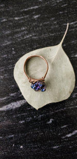 Cargar imagen en el visor de la galería, Aurora Collection~ Peacock Ora Ring in Antique Copper top view - BellaChel Jeweler
