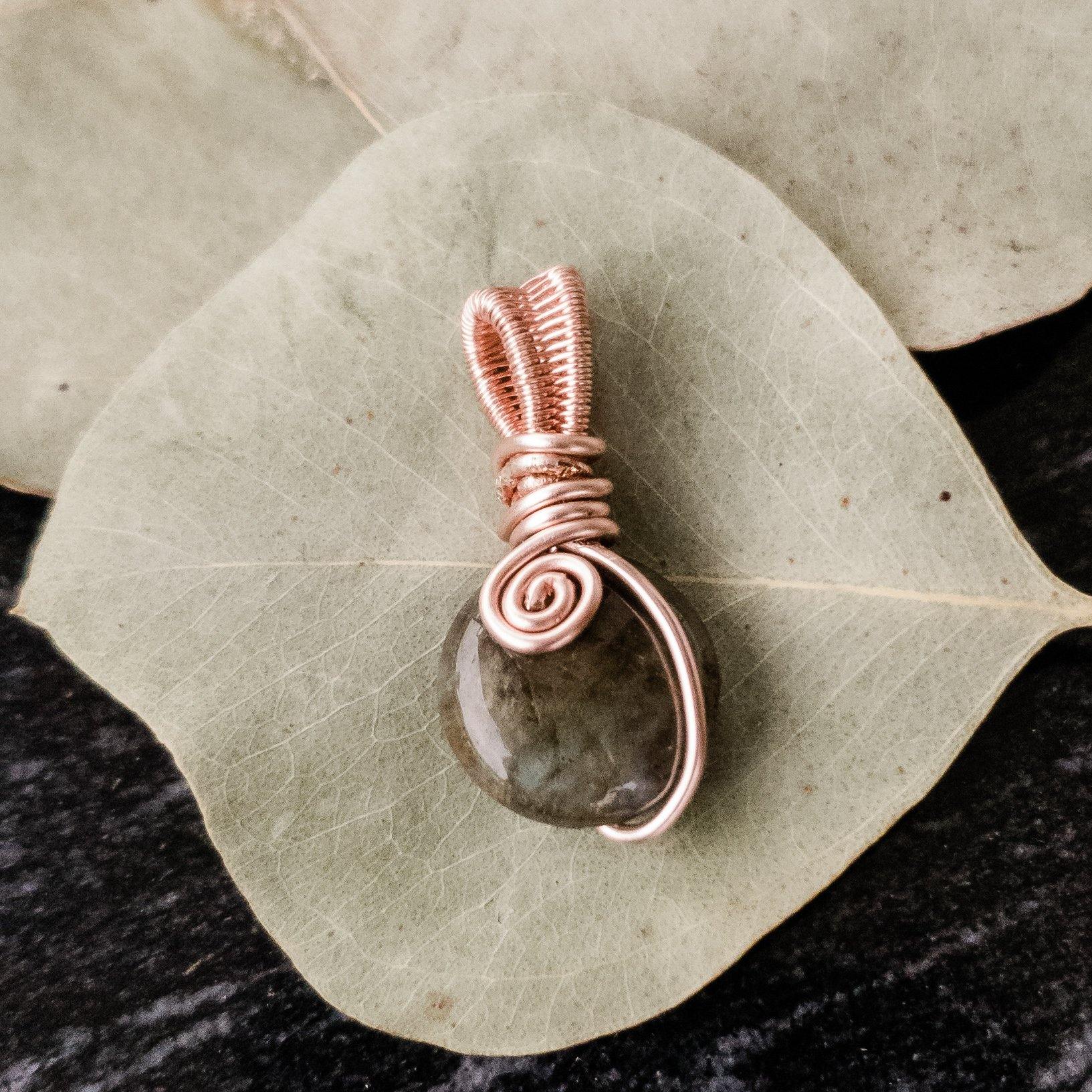 Labradorite healing crystal necklace pendant in Rose Gold designed to be worn on either side - BellaChel Jeweler