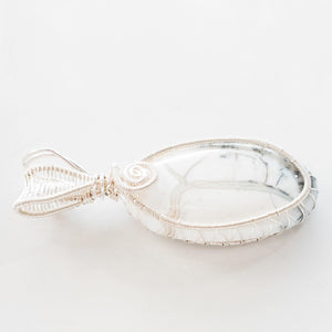 Opal Pendant weaved in Sterling Silver - side view - BellaChel Jeweler