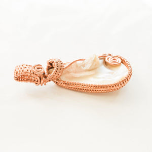 Mother of Pearl Pendant - side view of the copper weave - BellaChel Jeweler