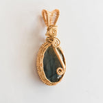 Load image into Gallery viewer, Labradorite Stone Pendant in Bronze front side view - BellaChel Jeweler
