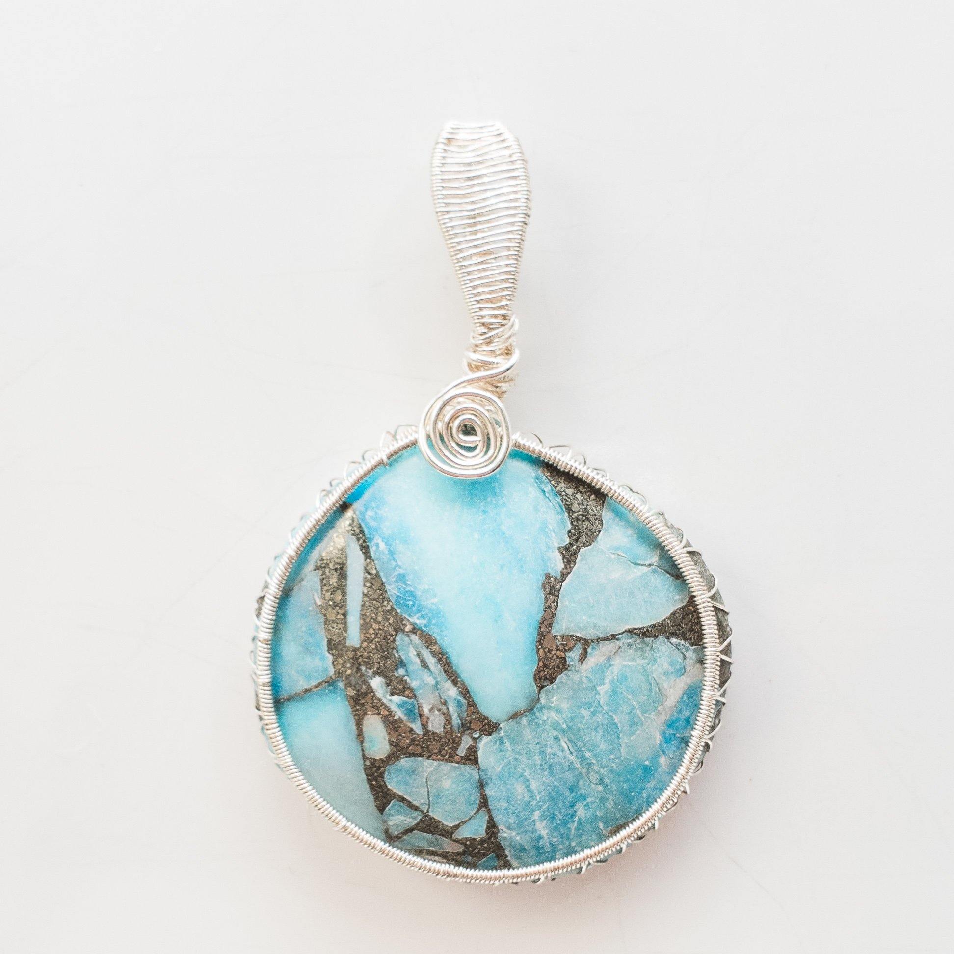 Laguna Collection~ Chunky Turquoise Pendant in Sterling Silver front view - BellaChel Jeweler