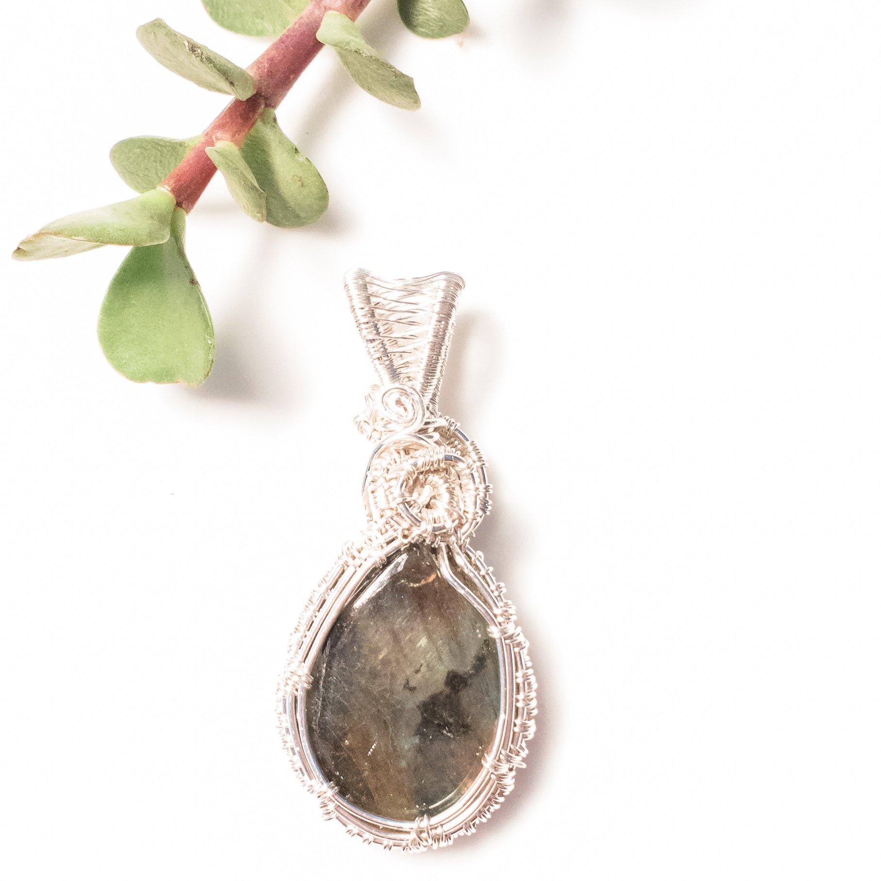 Aurora Collection - Labradorite Pendant in Sterling Silver back side view - BellaChel Jeweler