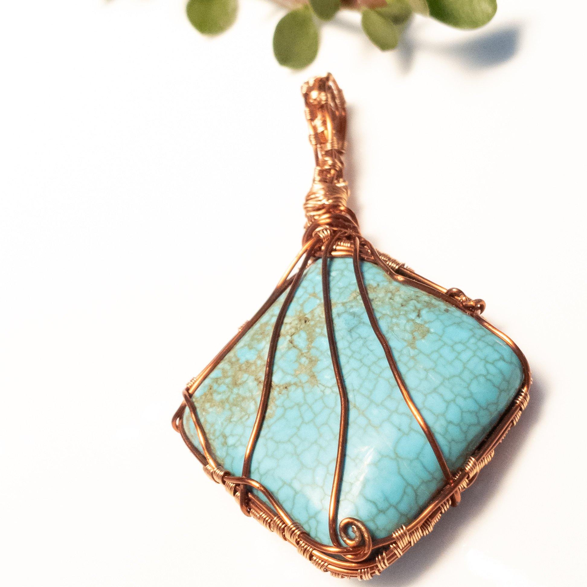 Chunky Turquoise Pendant in non-tarnishing back view, Designed to be worn on both side - BellaChel Jeweler