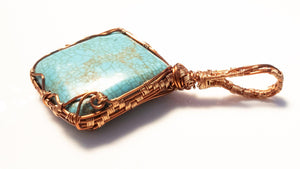 Large Turquoise Pendant in non-tarnishing Copper, side view - BellaChel Jeweler