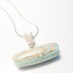 Cargar imagen en el visor de la galería, Blue Fire Agate Necklace Pendant in Sterling Silver front view - BellaChel Jeweler
