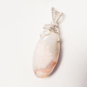 Natural Cherry Blossom Agate in Sterling Silver front view - BellaChel Jeweler