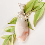 Charger l&#39;image dans la galerie, Cherry Blossom Agate Pendant in Sterling Silver front view - BellaChel Jeweler
