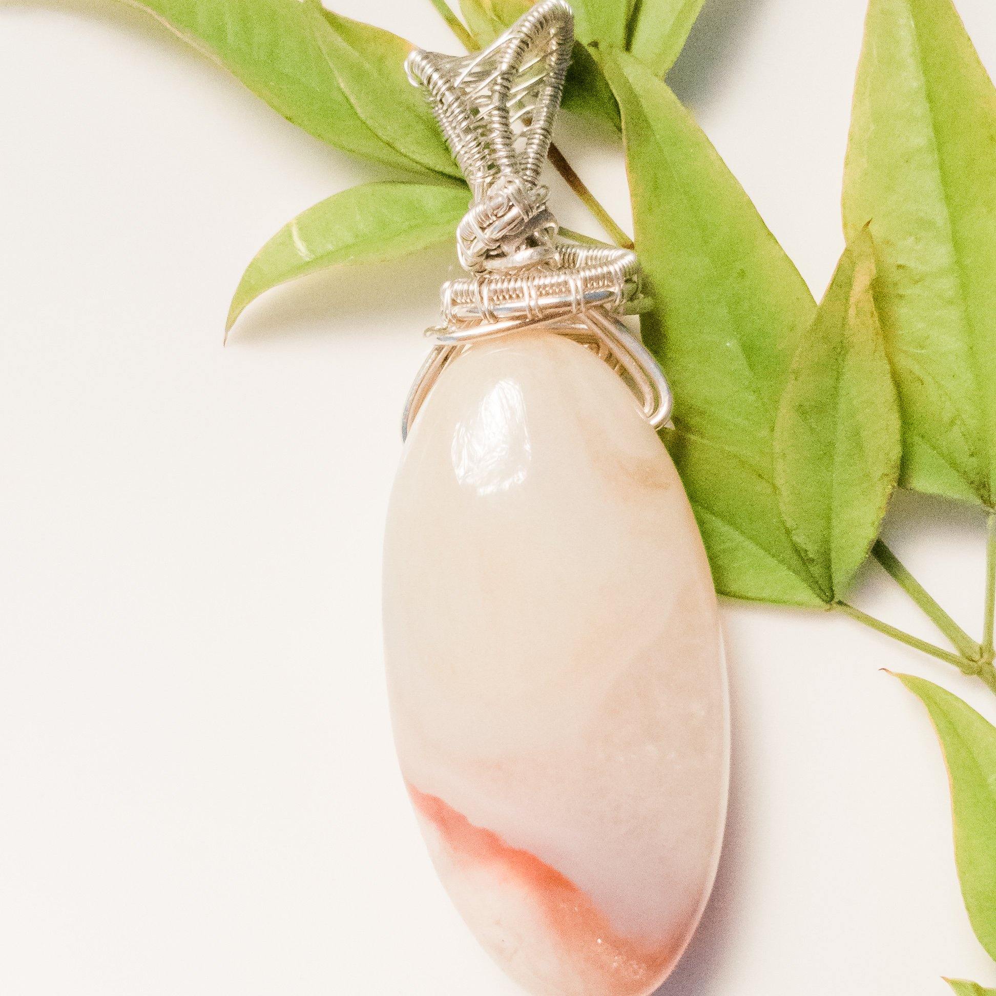 Cherry Blossom Agate Pendant in Sterling Silver back view. Designed to be worn on either side - BellaChel Jeweler