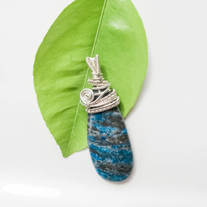 Genuine Lapis Lazuli Pendant in Sterling Silver close-up front view - BellaChel Jeweler
