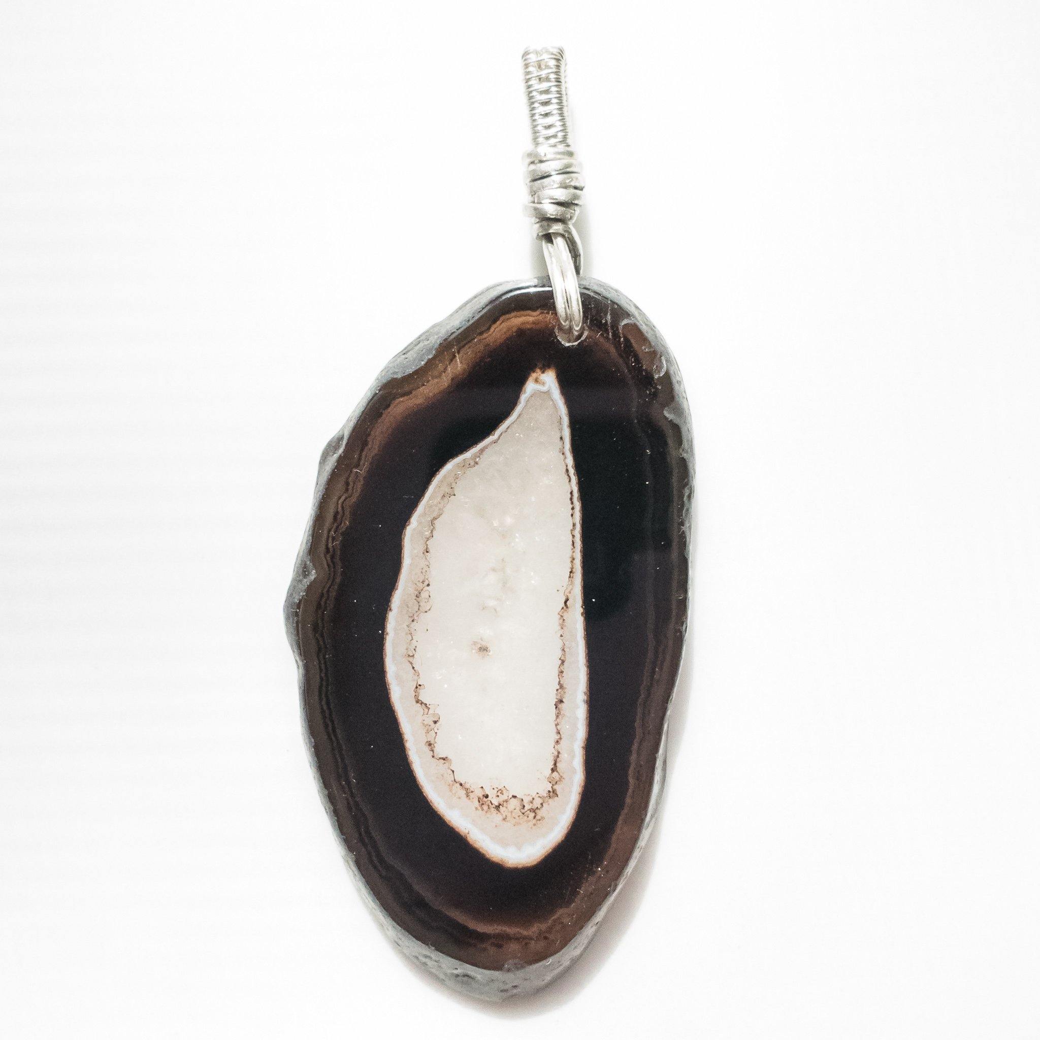 Unique Black and White Geode Crystal Necklace - designed to be worn on both sides - BellaChel Jeweler