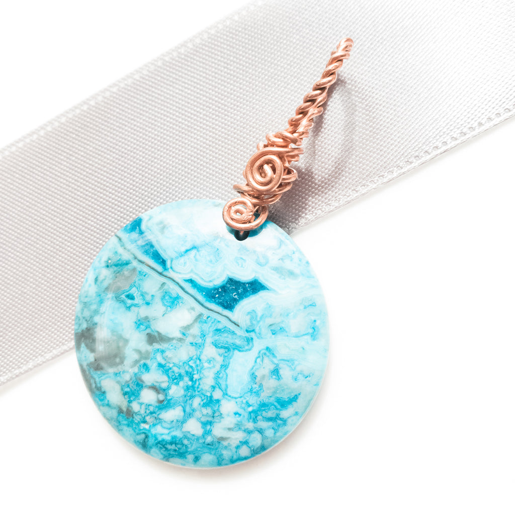 Laguna Collection - Blue Crazy Lace Agate Pendant - close-up view - BellaChel Jeweler