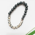 Cargar imagen en el visor de la galería, Dalmatian Jasper and Lava Stone Healing Bracelet - top view - BellaChel Jeweler 
