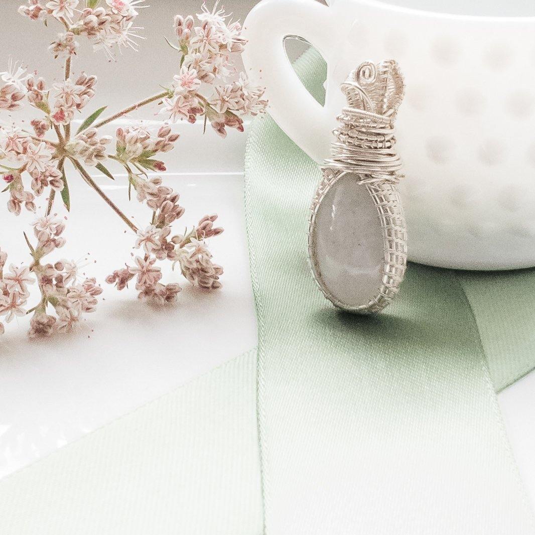 Moonstone Pendant in Sterling Silver - front side view - BellaChel Jeweler