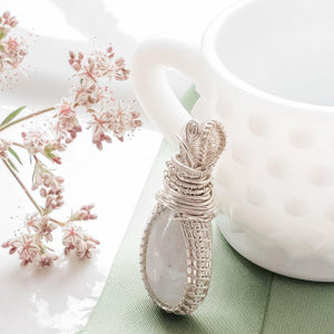 Celestial Collection - Elegant Moonstone Pendant in Sterling Silver - side view  - BellaChel Jeweler