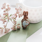 Charger l&#39;image dans la galerie, Larimar Gemstone Necklace Pendant weaved in Antique Copper - front view - BellaChel Jeweler
