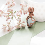 Charger l&#39;image dans la galerie, Real Larimar Gemstone Necklace Pendant weaved in Antique Copper - front view - BellaChel Jeweler
