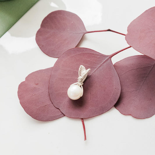 Elegant Minimalist Pearl Pendant weaved in Sterling Silver designed to be worn on both sides - BellaChel Jeweler